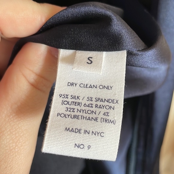 ROYL Navy Blue Silk Double Zipper Bomber Jacket - Picture 2 of 7